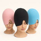 CalmCap in pink, black and blue